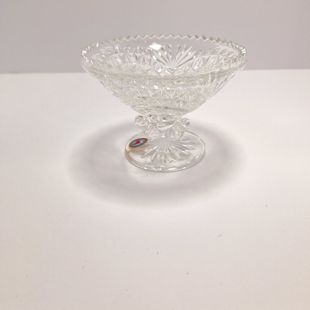 Hofbauer Byrdes 24% Lead Crystal Footed Candy Dish Bowl Birds Starburst Germany